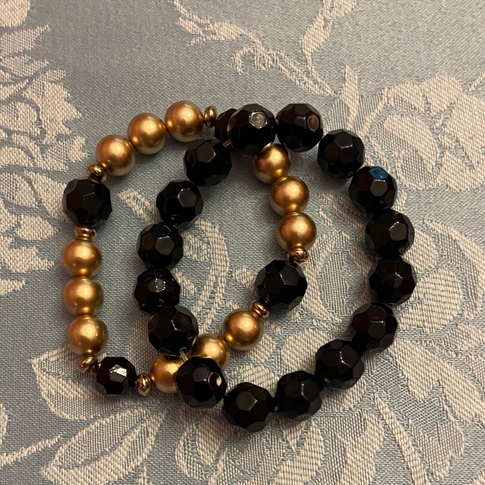 Elegant Black and Gold Beaded Bracelet Set